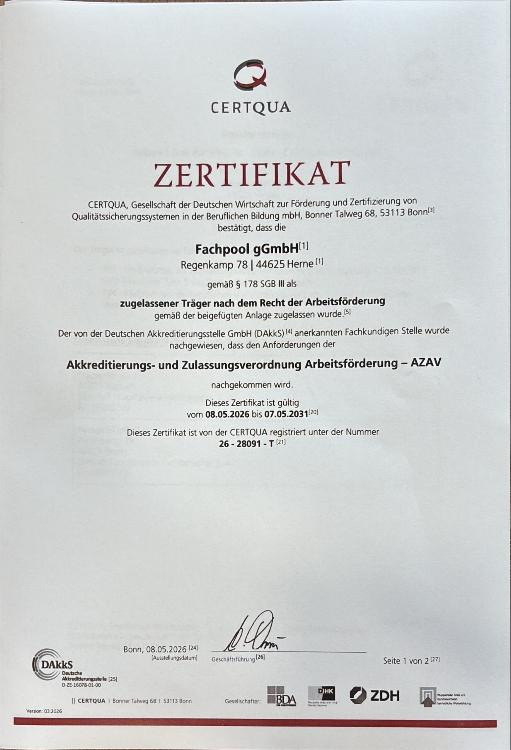 Offiziell AZAV-zertifiziert